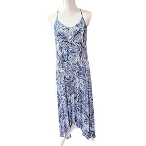 Cynthia Rowley asymmetrical hem blue sleeveless midi dress, sz large
